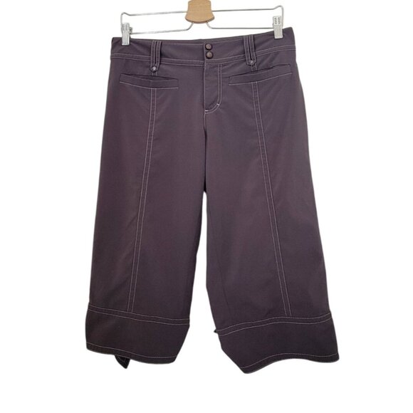 Athleta Pants - ATHLETA Brown Capri Athletic Pants w/ Tie Hem & Button Detail Women's Sz 10